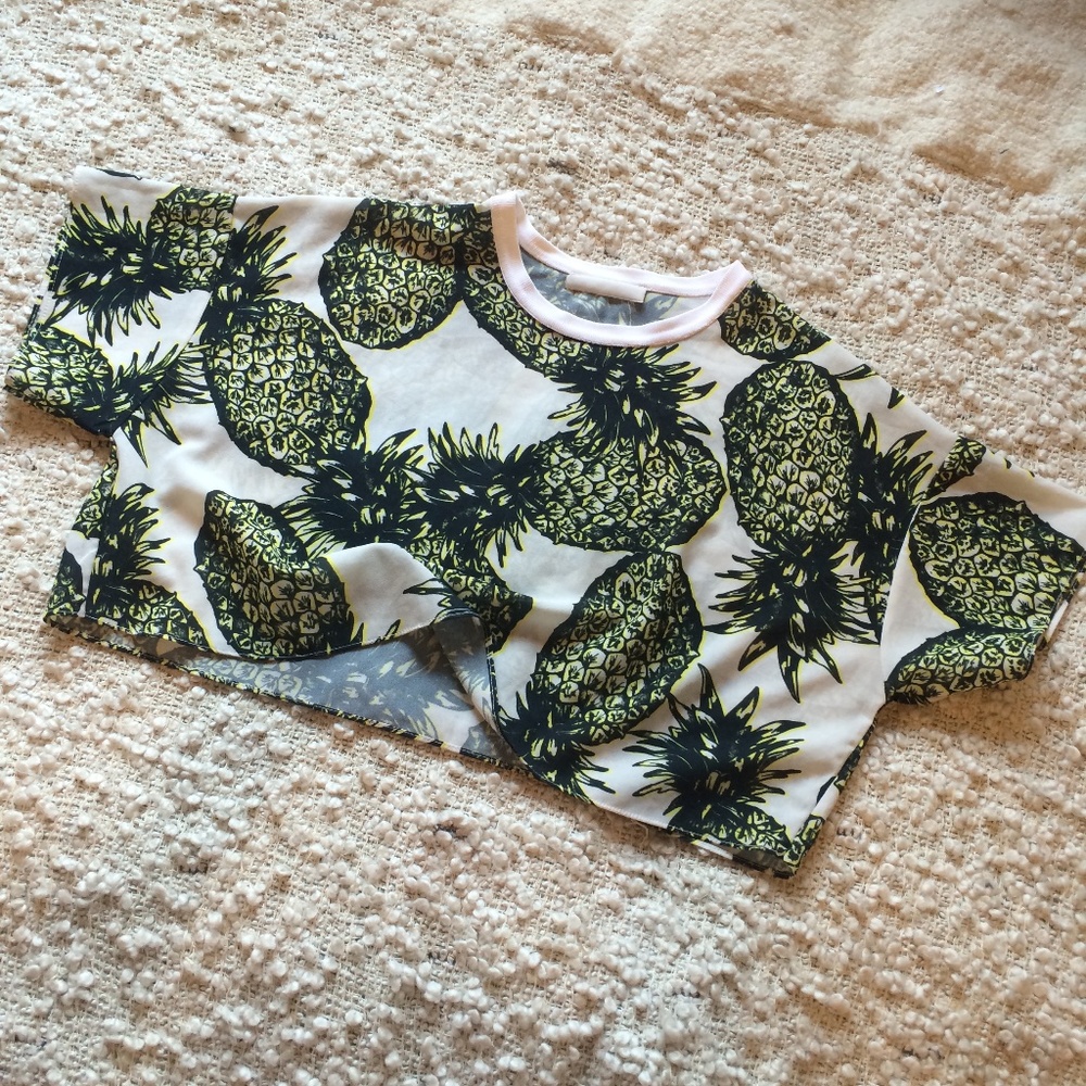 Zara Sheer Pineapple Crop Top Women's Small - Picture 1 of 4